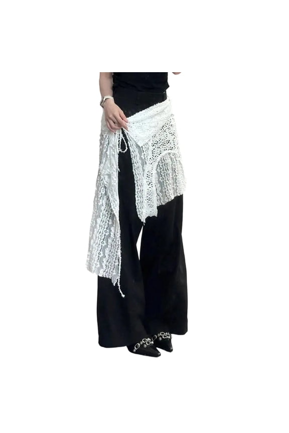 Hollow Jacquard Floral Lace Half Skirt for Women Aesthetic Irregular Overlay Apron Skirt Tie Up Fart Curtain Overskirt