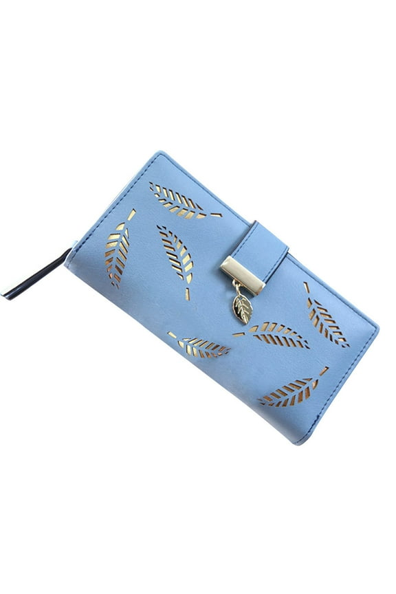 Hollow Leaf Design Women's Wallet - Large Capacity Synthetic Leather Zipper Clutch with 9 Card Slots (5 Colors) B