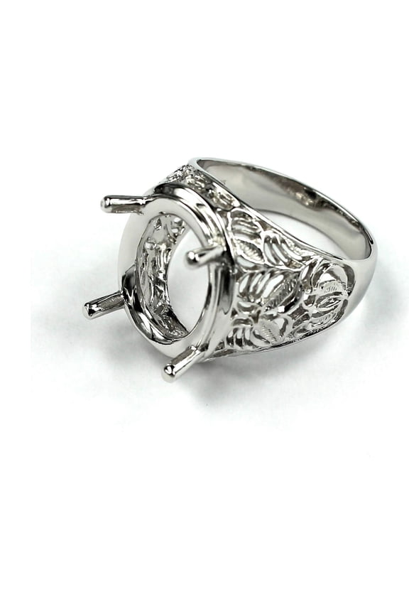 Hollow Leaves Ring Setting with Oval Prongs Mounting in Sterling Silver 15x19mm | MTR261 (11)