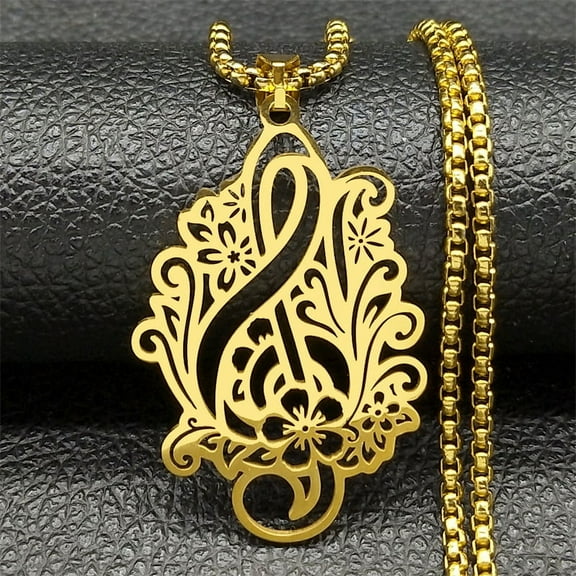 Hollow Life Of Flower Musical Note Pendant Necklace For Women Men 14K Yellow Gold Silover Color Chain Jewelry