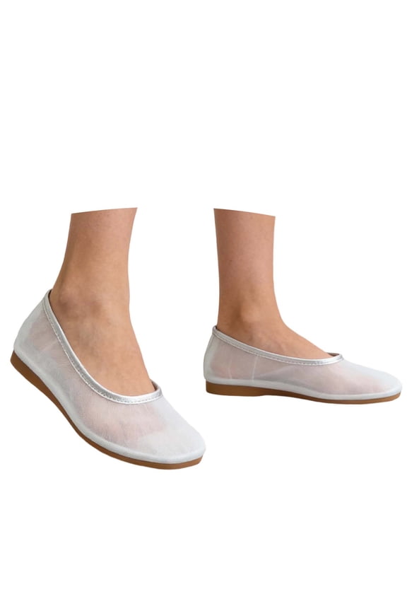 Hollow Mesh Ballet Flats Flexible Flat Rubber Sole Closed Toe Light Summer Casual Shoes
