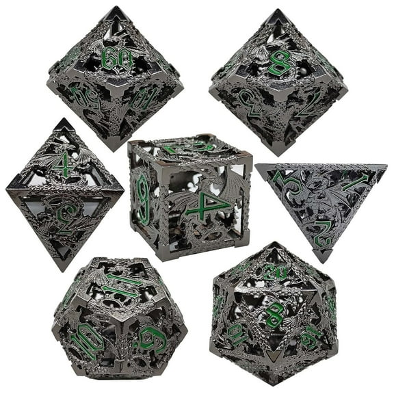 Hollow Metal DND Dice Set, Dungeons and Dragons Accessories, D4 D8 D10 D12 D20 (Dark Iron),Adult