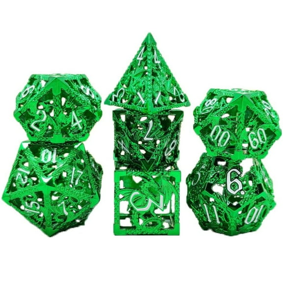 Hollow Metal DND Dice Set, Dungeons and Dragons Accessories, Green, 7-Piece,Adult