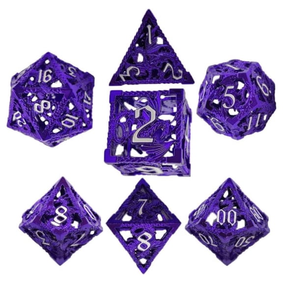 Hollow Metal DND Dice Set, Dungeons and Dragons Accessories, D4 D8 D10 D12 D20 (purple)