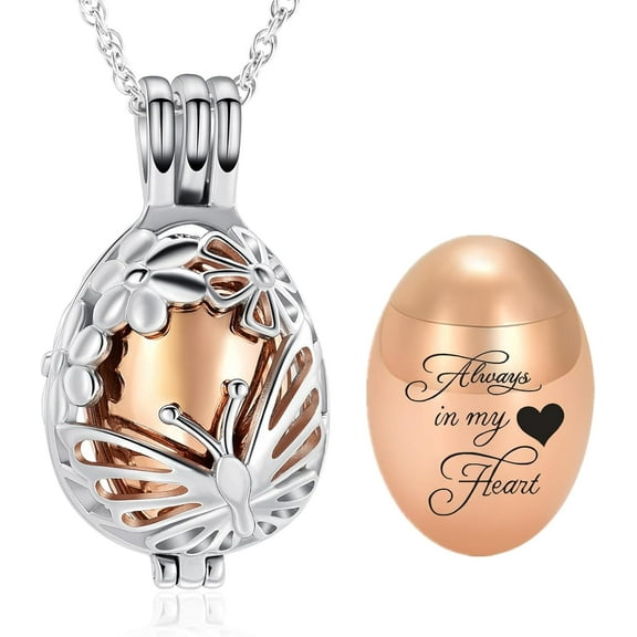 Hollow Mini Keepsake Urn Cremation Jewelry Teardrop Butterfly Urn Necklace for Ashes Memorial Locket Urn Pendant for Women Men