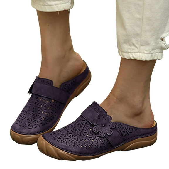 Hollow Mules Sandal for Women Summer Breathable Slides Shoes Lightweight Flat Sandals Slip-on Loafers