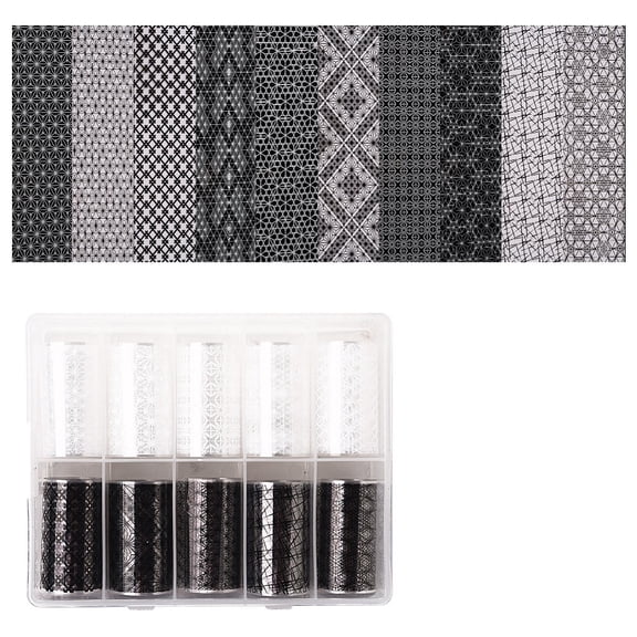 Hollow Nail Art Transfer Stickers Nail Decals DIY Nail Tips Decoration Floral Pattern Black & White Floral Pattern 40mm 1m/roll 10rolls/box