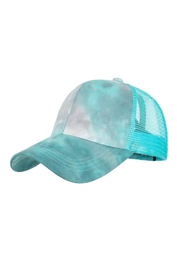 Hollow Net Cap Tie-dye Baseball Caps Ponytail Hat for Women High Messy Bun PonyCap