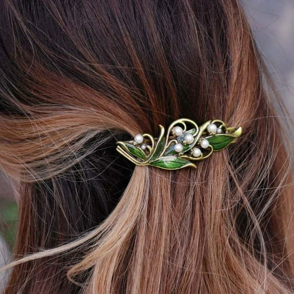 Hollow Non-slip Spring Elegant Hair Pin Green Leaf Faux Pearls Hair Clip Hair Styling Tool