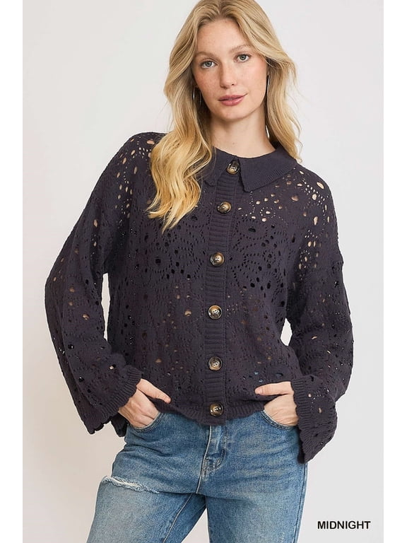 Hollow Out Button Down Cardigan