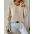 thumbnail image 1 of Hollow Out Crew Neck Pullover Sweater, Elegant Long Sleeve Knit Sweater, Women's Clothing, 1 of 5