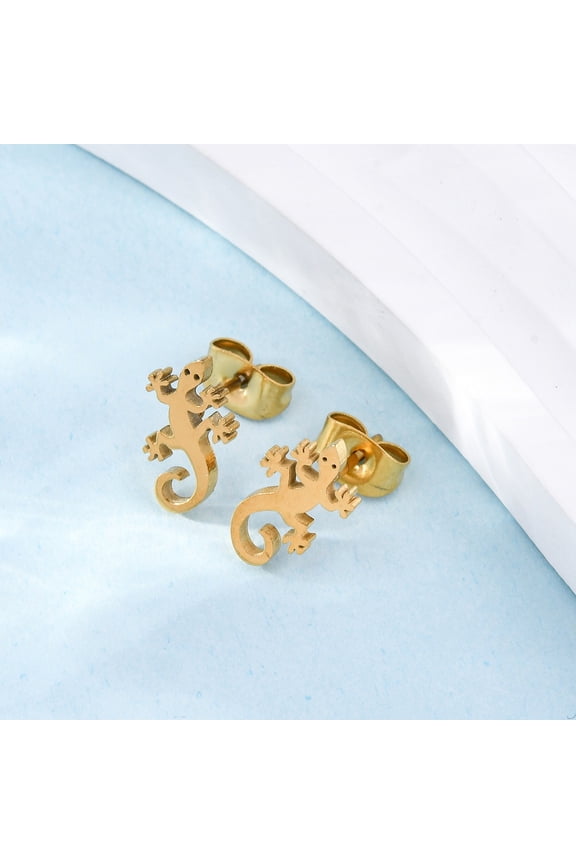 Hollow Out Gecko 304 Stainless Steel Stud Earrings Golden 12x7mm