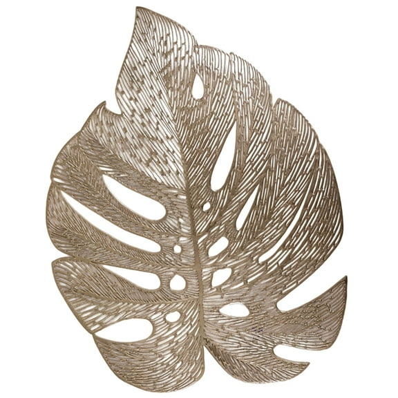 Hollow Out Monstera Leaf Placemats PVC Heat Resistant Non Slip Mats Dining Table Placemat for Kitchen Dining Wedding Home Table Decoration Gold