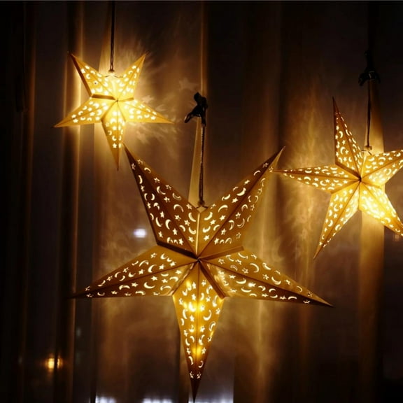 Hollow Out Star Lantern 11.8 Inch Paper Hanging Pendants Lampshade for Christmas Party Wedding Birthday Home Festival