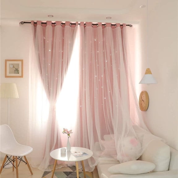 Hollow-Out Stars Curtain Star Cut Out Blackout Curtains for Bedroom Double Layer Blackout Window Drape for Kids Room Bedroom (1 Panel, 39.37"*78.74")