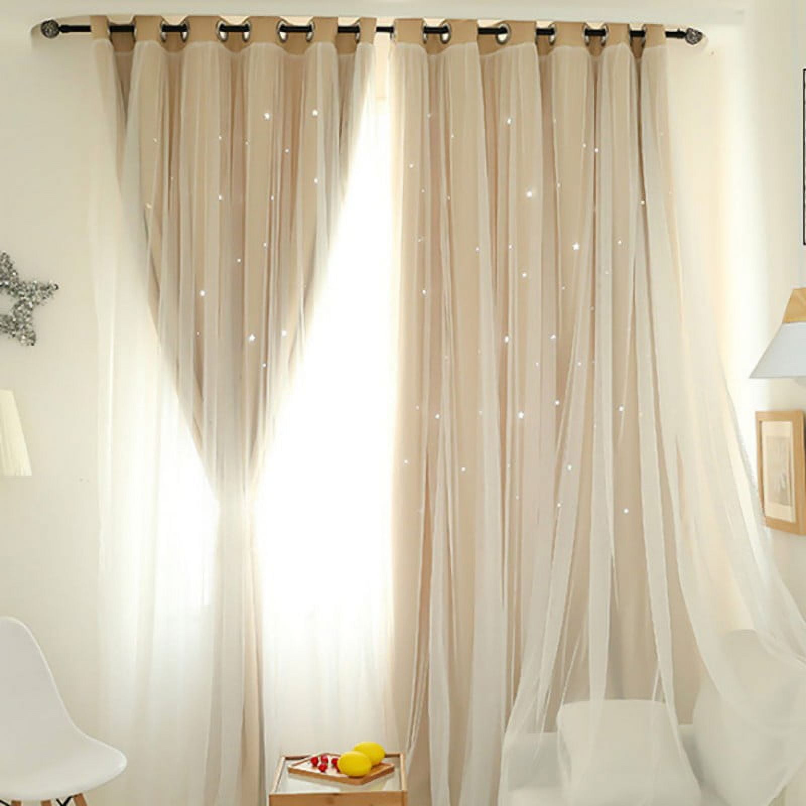 1Pcs Double Layer Lace Hollowed Out Star Curtain Velcro Free Hole Shading  Small Window Curtain 