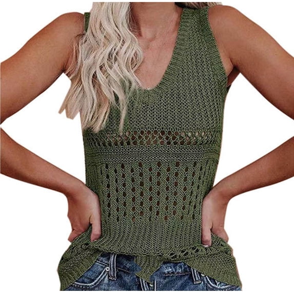 Hollow Out Sweater Vest Women Spring Summer V Neck Sleeveless Knit Casual Sweaters Tank Tops