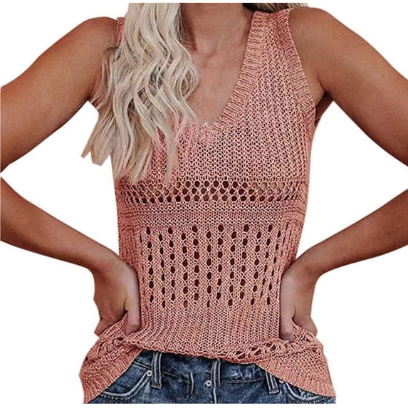 Hollow Out Sweater Vest Women Spring Summer V Neck Sleeveless Knit Casual Sweaters Tank Tops