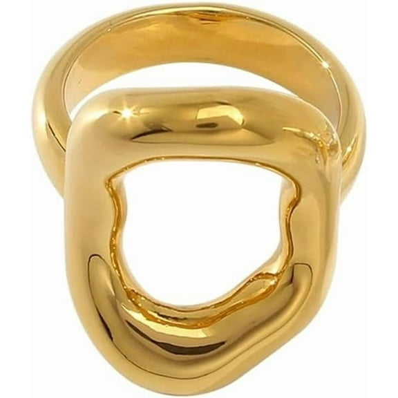 Hollow Oval Shaped Chunky Statement Ring for Women Stainless Steel Irregular Thick Chunky Gold Finger Band Stackable Rings Geometric Ring Minimalist Jewelry