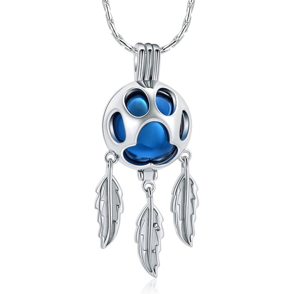 Hollow Dream Catcher Pet Cremation Jewelry Dreamcatcher Cremation Jewelry for Ashes Stainless Steel Paw Print Urn Locket Pendant Memorial Urn Necklace for Women for Loved Ones Keepsake Gift
