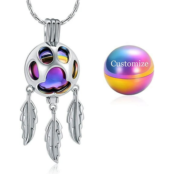 Hollow Pawprint Dream Catcher Urn Necklace for Ashes Pet Cremation Jewelry Dog Cat Keepsake Gift for Women Men