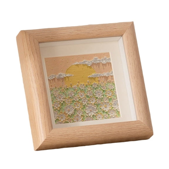 Hollow Photo Frame Square Display for Children’s Artwork and Photos, Tabletop Stand, Artificial Wood in Natural, Coffee, White Oak or Walnut Finish, Home Decor for Living Room Use(White oak)