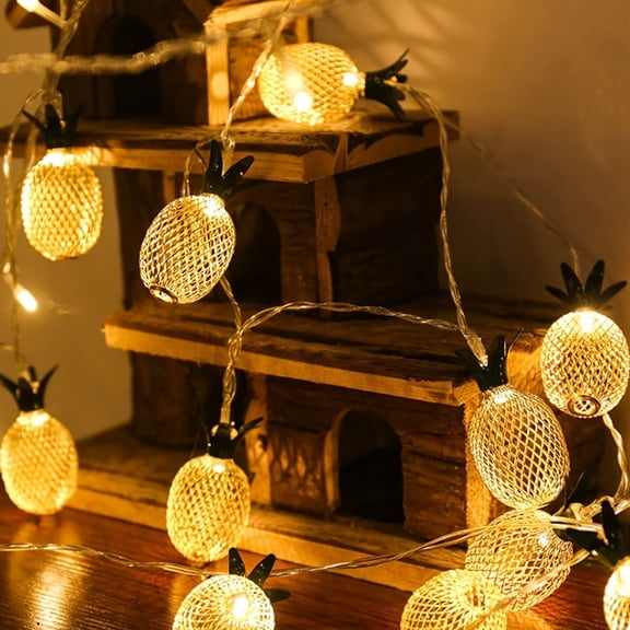 Hollow Pineapple LED String Lights - Battery Powered Tropical Decor for Parties and Celebrations