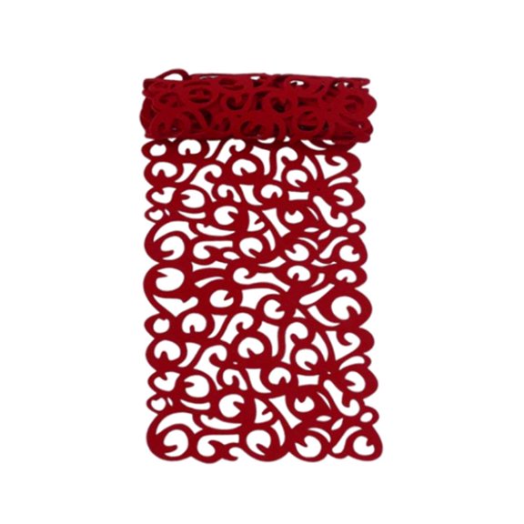 Hollow Placemats Decorations Felt 40x11 inch, Household Rectangle Simple WashableTable Mats, Table Runners for Home Kitchen Holiday Dining Banquet Red