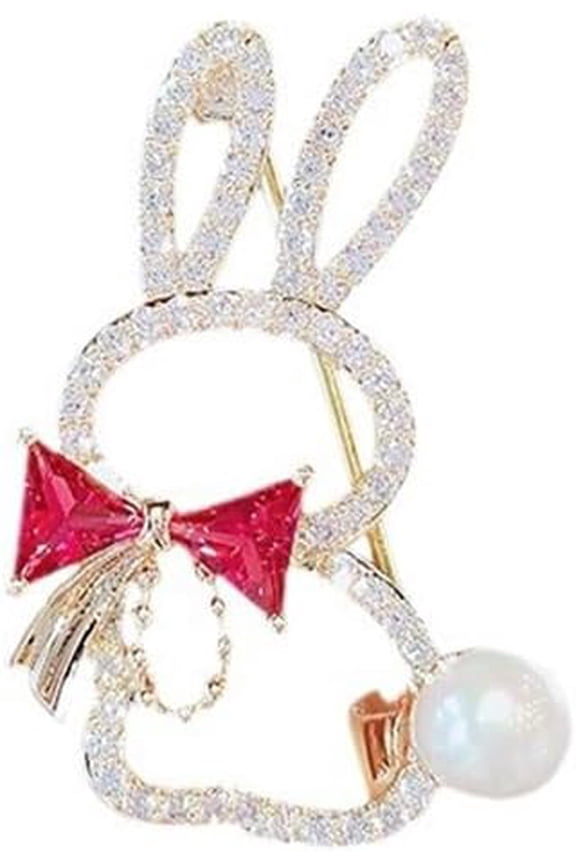 Hollow Rabbit Brooch Pin for Women Lovely Rhinestone Bunny Animal Lapel Pins Cubic Zirconia Bow Knot Pearl Corsage Badge Clothes Dress Coat Bag Accessory Jewelry