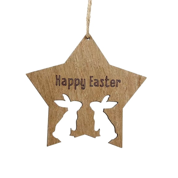 Hollow Rabbit Star Wooden Sign, 3.93" Wooden Hollow Bunny Star Easter Hanging Ornament, Cute Wooden Star Bunny Hollow Hanging Decor, Spring Easter Decoration for Party Easter Gifts Home