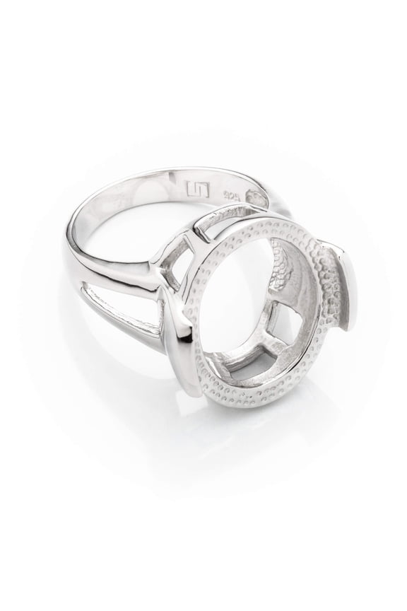 Hollow Ring Setting with Oval Prongs Mounting in Sterling Silver 16x20mm | MTR160 (10)