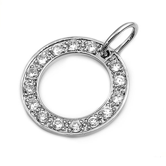Hollow Round Cubic Zirconia PendantSterling Silver