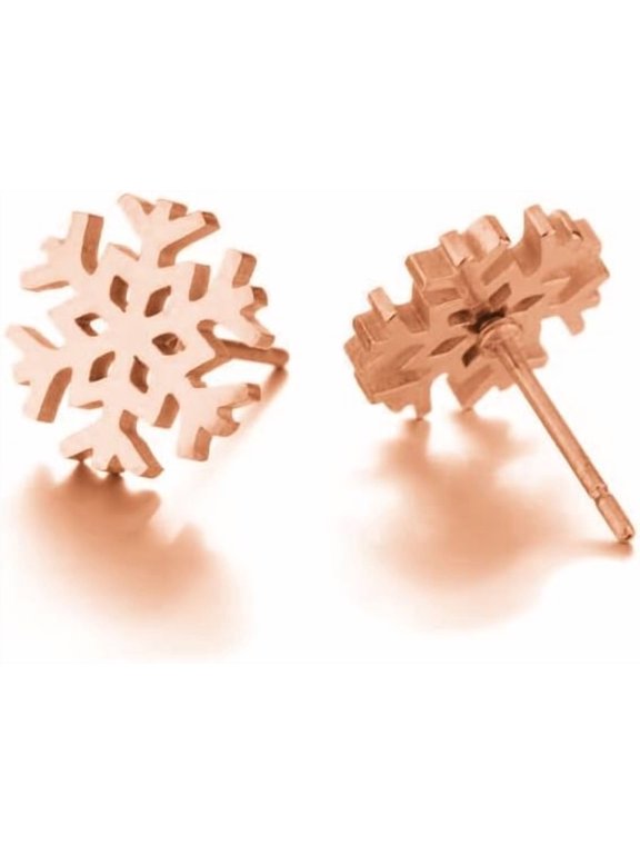 Hollow Snowflake Small Stud Earrings for Women Men Stainless Steel Tiny Winter Snow Flower Cartilage Piercing Studs Earring Minimalist Christmas Jewelry Gifts New Year