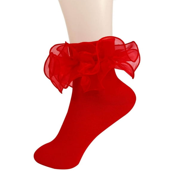 Hollow Socks for Boy Girls Ruffle Ankle Socks Cotton Double Lace Cuff Sock for Kids Cute Tube Dress Socks Boy's Socks & Hosiery Red 1-3Y