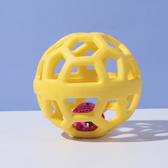 Hollow TPR Rubber Bell Ball Pet Chew Toy,Interactive Fetch Training Ball With Builtāin Bell,TeethāCleaning Molar Play Ball For Dogs & Cats(Yellow)