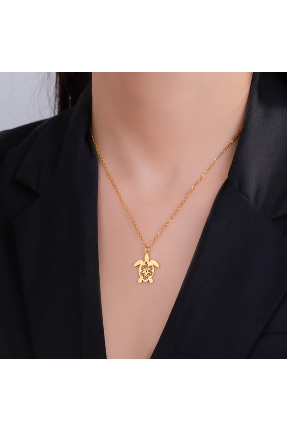 Hollow Turtle Pendant Necklace for Women's Cute 14K Yellow Gold Turtle Pendant Animal Jewelry Boutique Chain Anniversary Gift