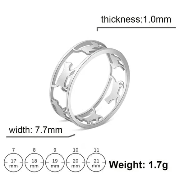 Hollow Walking Cats Women's Ring Stainless Steel Animal Cute Kitten Finger Rings
