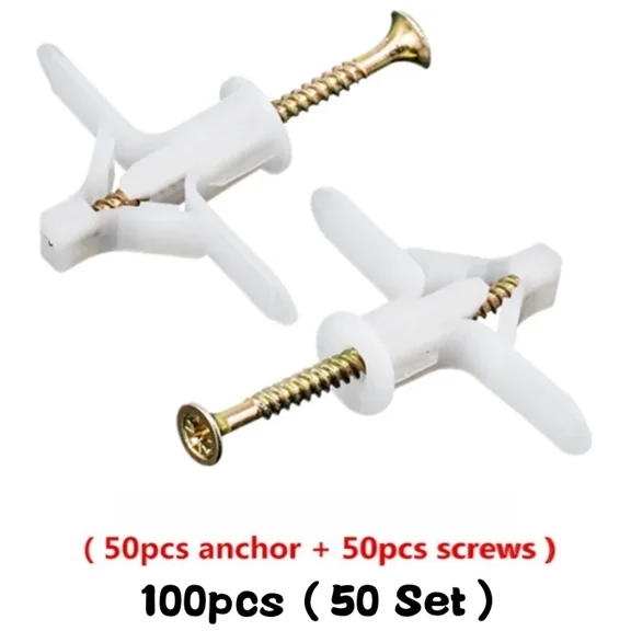Hollow Wall Anchors 100PCS, Toggle Expansion Anchors for Drywall and Gypsum Board Mounting Kit