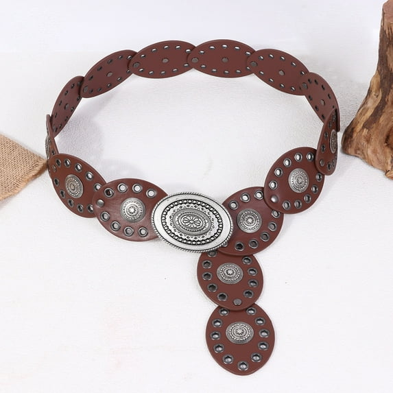 Hollow Western Disc Belt for Dress Boho Concho Belt Vintage Country Waist Belts for Women
