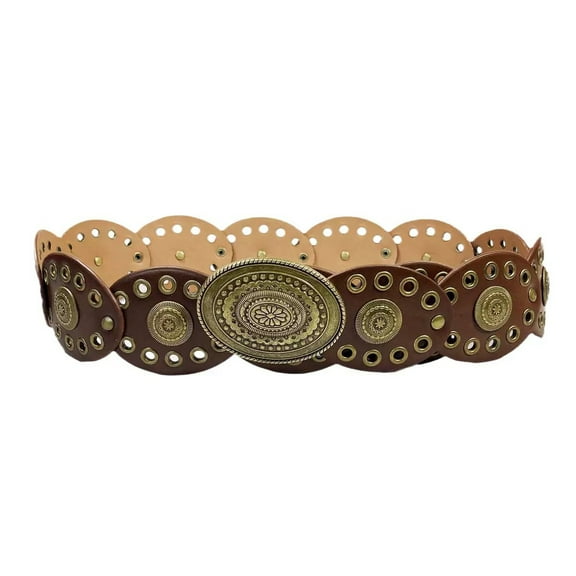 Hollow Western Disc Belt for Dress Boho Concho Belt Vintage Country Waist Belts for Women