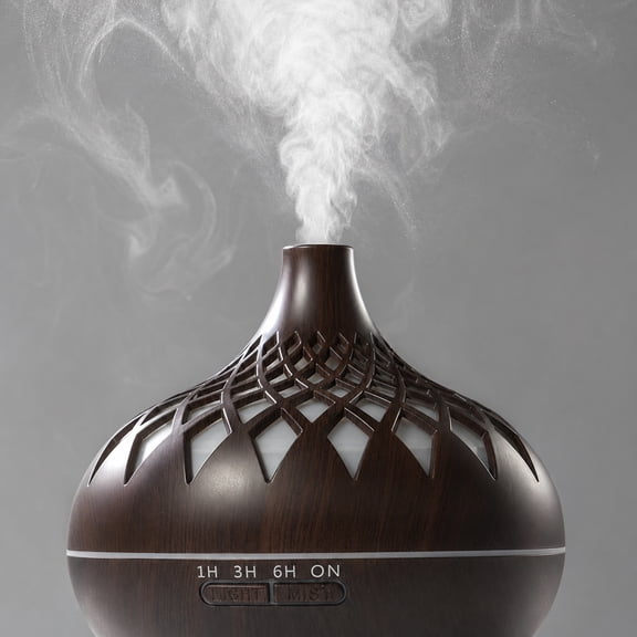 Hollow Wood Grain Diffuser, 7 Color Night Light Humidifier, Quiet Aromatherapy for Home Office, Ultrasonic Essential Oil Diffuser, Wooden Grain Design​, Black