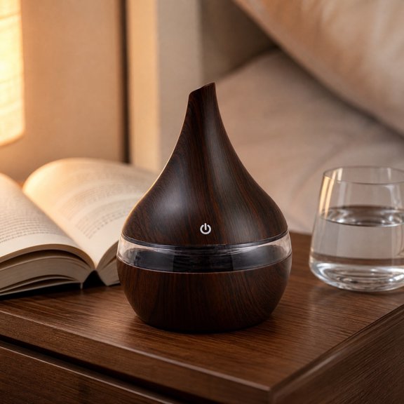 Hollow Wood Grain Diffuser, 7 Color Night Light Humidifier, Quiet Aromatherapy for Home Office, Ultrasonic Essential Oil Diffuser, Wooden Grain Design​, Brown