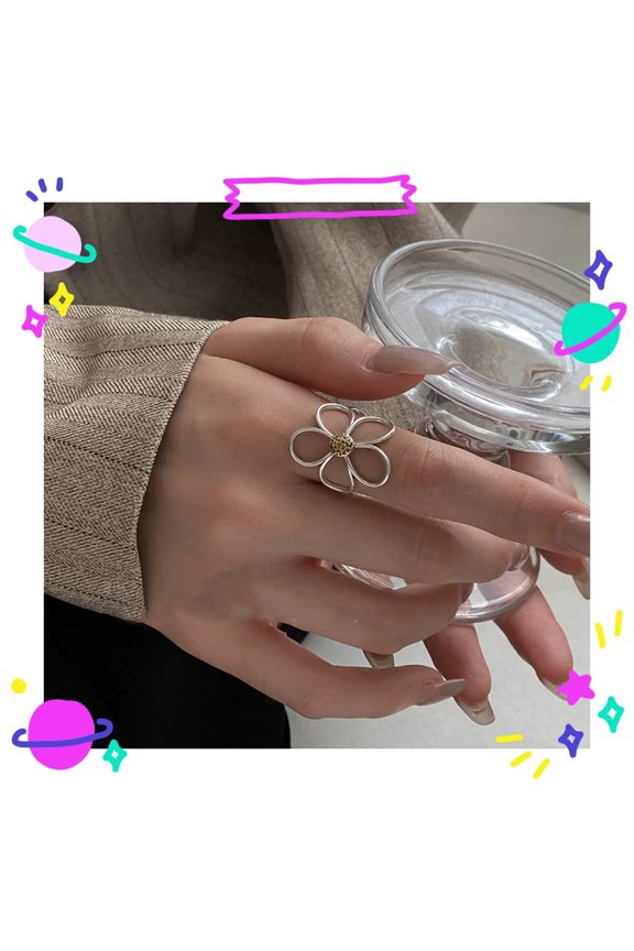 Hollow daisy flower open ring female simple niche design index finger ring fashionable and versatile unique ring trend