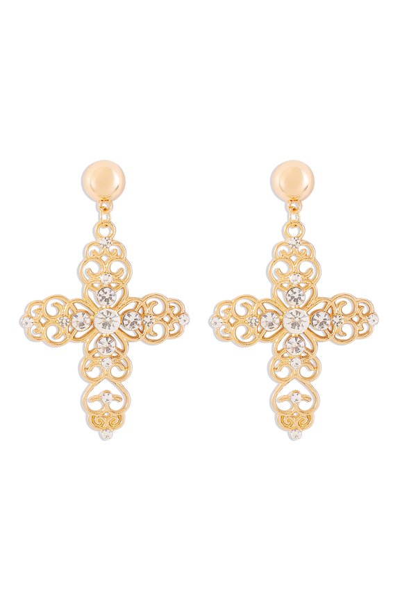 Hollow diamond cross earrings French retro creative classic earrings