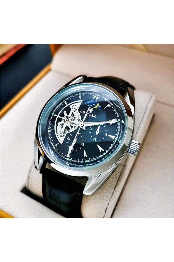 Hollow large flywheel automatic mechanical watch waterproof luminous moon phase multi-functional men's watch