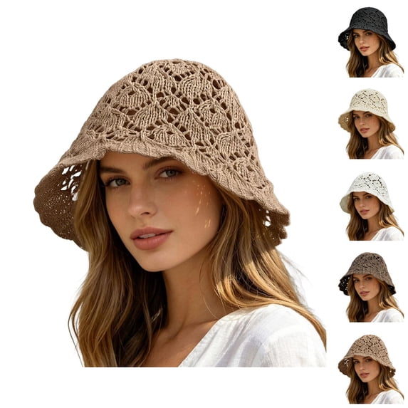 Hollow out Crochet Knit Sun Hats for Women Foldable Packable Bucket Hat Summer Beach Hat
