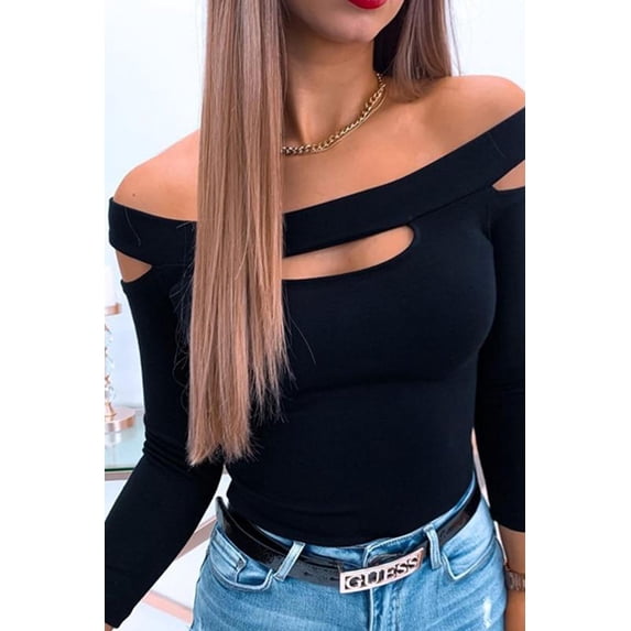 Hollow-out Off-the-shoulder Slim Fit Top