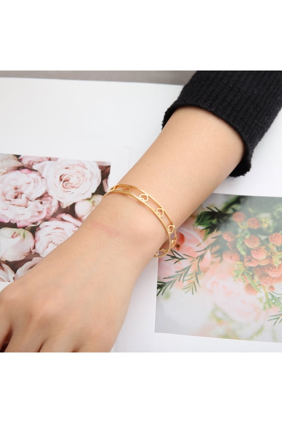 Hollow out heart opening bracelet 14K Yellow Gold women's sweet romantic bracelet couple Valentine's Day jewelry gift