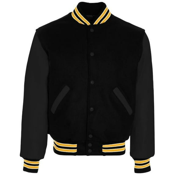 Holloway 224183.R16.XS Adult Varsity Jacket, Black & Light Gold - Extra Small