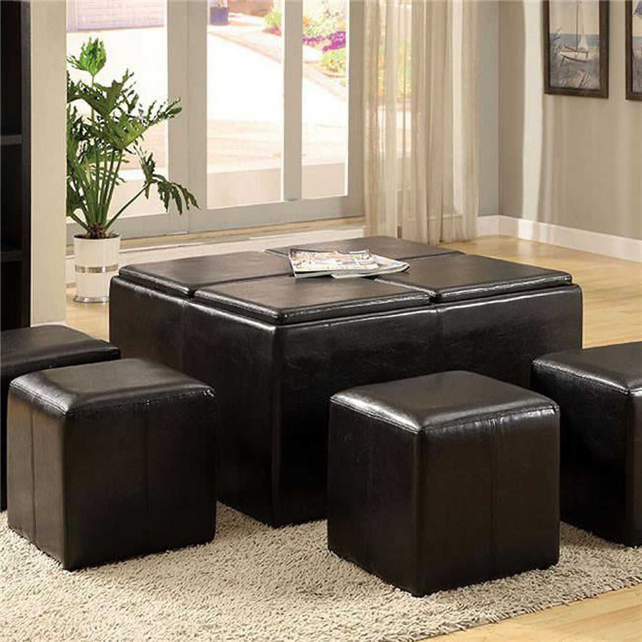 Holloway Contemporary Nested Ottoman with 4 Small Cubes & Trays